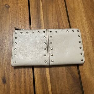 Michael Kors Cream Leather Slim Wallet with Silver Studs